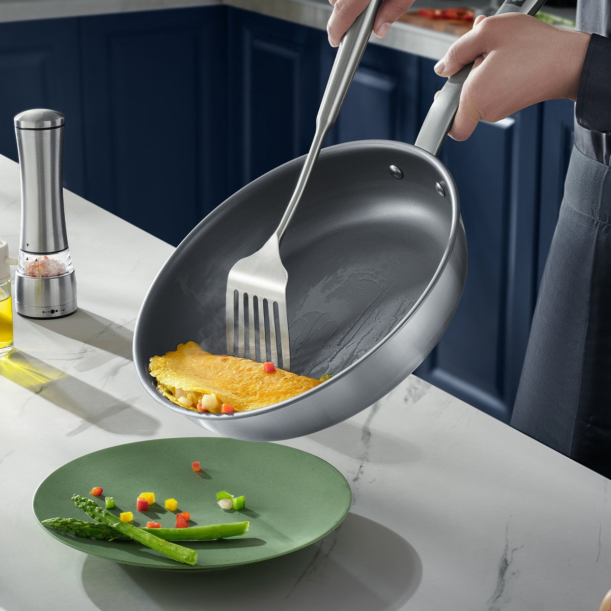 KOBACH 11" Titanium Frying Pan with Lid, 100% Pure Titanium, Coating-Free Nonstick, Induction Compatible
